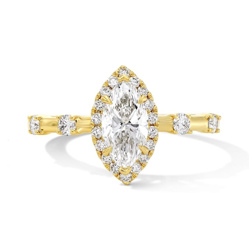 Main Image 1 of Modern Reflection 1 CT. T.W. Marquise-Cut Certified Lab-Grown Diamond Frame Engagement Ring in 14K Gold (F/VS2)