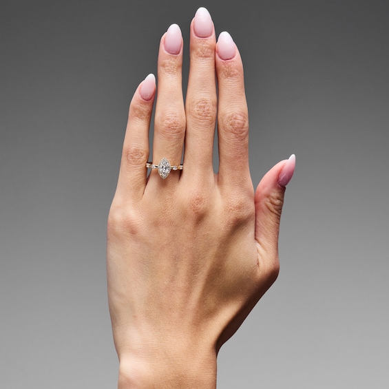 Modern Reflection 1 CT. T.w. Marquise-Cut Certified Lab-Grown Diamond Frame Engagement Ring in 14K Gold (F/Vs2)