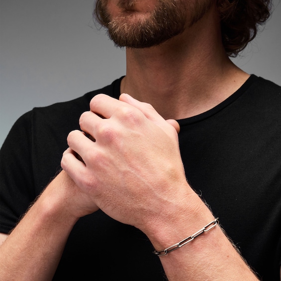 5.45mm Oxidized Paperclip Chain Bracelet in Solid Sterling Silver - 8"
