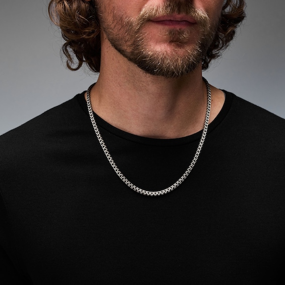 3.84mm Oxidized Box Chain Necklace in Solid Sterling Silver - 22"