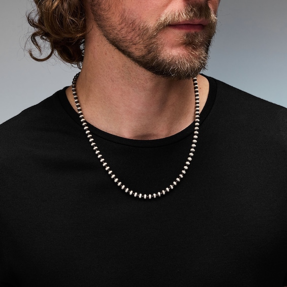 5.0mm Oxidized Beaded Chain Necklace in Solid Sterling Silver - 22"