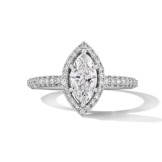 Grand Firework 1-3/8 CT. T.w. Marquise-Cut Certified Lab-Grown Diamond Frame Engagement Ring in 14K White Gold (F/Vs2)