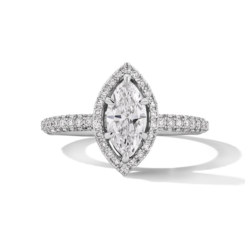 Main Image 1 of Grand Firework 1-3/8 CT. T.W. Marquise-Cut Certified Lab-Grown Diamond Frame Engagement Ring in 14K White Gold (F/VS2)