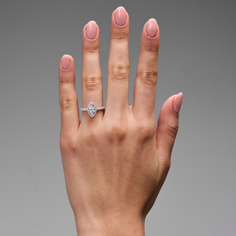 Main Image 2 of Grand Firework 1-3/8 CT. T.W. Marquise-Cut Certified Lab-Grown Diamond Frame Engagement Ring in 14K White Gold (F/VS2)