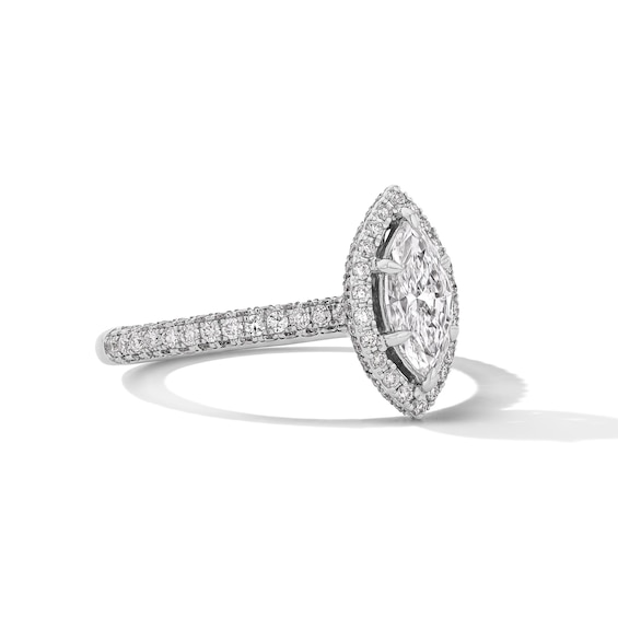 Grand Firework 1-3/8 CT. T.w. Marquise-Cut Certified Lab-Grown Diamond Frame Engagement Ring in 14K White Gold (F/Vs2)