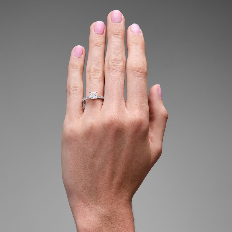 Main Image 2 of Classic Heirloom 1-1/4 CT. T.W. Princess-Cut Certified Diamond Engagement Ring in 14K White Gold (G/I1, H/I1)