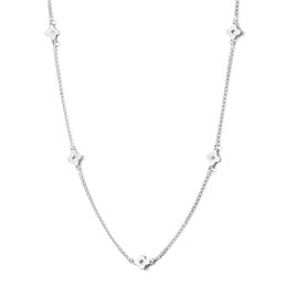 1.0mm Clover Station Cable Chain Necklace in Solid Sterling Silver - 22"