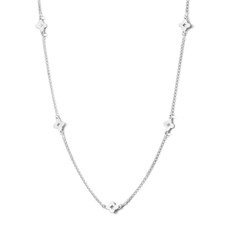 1.0mm Clover Station Cable Chain Necklace in Solid Sterling Silver - 22"