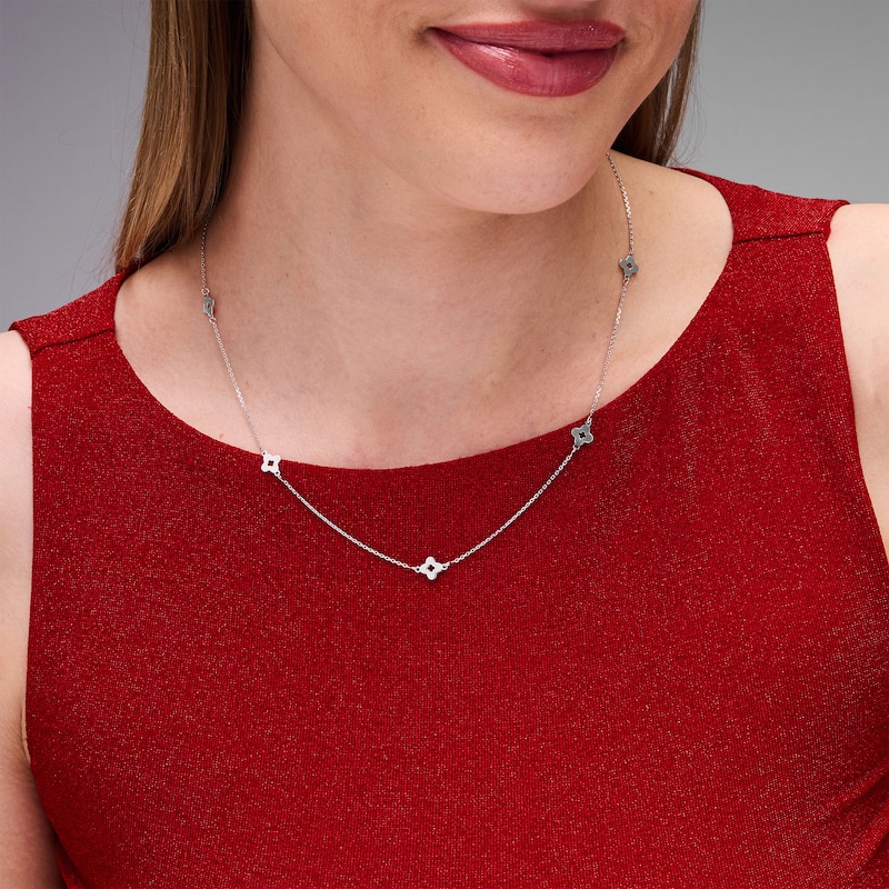 Main Image 2 of 1.0mm Clover Station Cable Chain Necklace in Solid Sterling Silver - 22"
