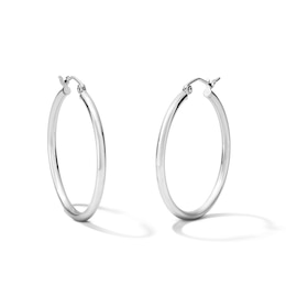 30.0mm Tube Hoop Earrings in Sterling Silver