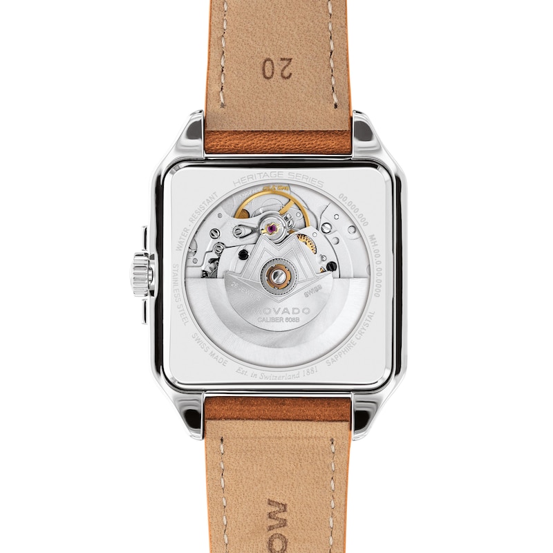 Main Image 3 of Men's Movado Heritage 1917 Stainless Steel Watch with Green Dial and Brown Leather Strap (Model: 3650253)