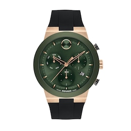 Men's Movado Bold® Fusion Chronograph Watch with Green Dial and Silicone Strap (Model: 3601333)