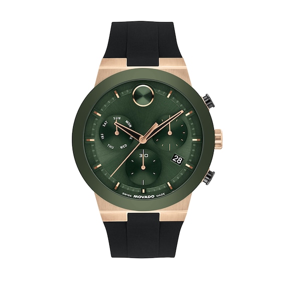 Men's Movado Bold® Fusion Chronograph Watch with Green Dial and Silicone Strap (Model: 3601333)