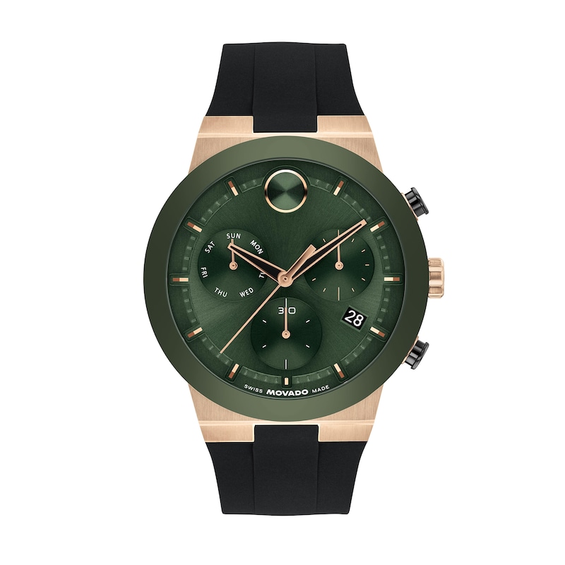 Main Image 1 of Men's Movado Bold® Fusion Chronograph Watch with Green Dial and Silicone Strap (Model: 3601333)