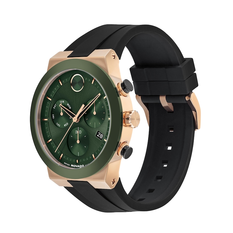 Main Image 2 of Men's Movado Bold® Fusion Chronograph Watch with Green Dial and Silicone Strap (Model: 3601333)