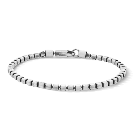 3.0mm Diamond-Cut and Oxidized Cube Bead Chain Bracelet in Solid Sterling Silver - 7.5"