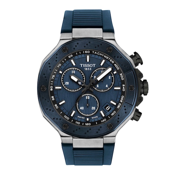 Men's Tissot T-Race Chrono Blue PVD Stainless Steel Watch with Blue Silicone Strap (Model: T1414172704100)