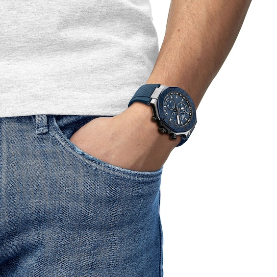 Men's Tissot T-Race Chrono Blue PVD Stainless Steel Watch with Blue Silicone Strap (Model: T1414172704100)