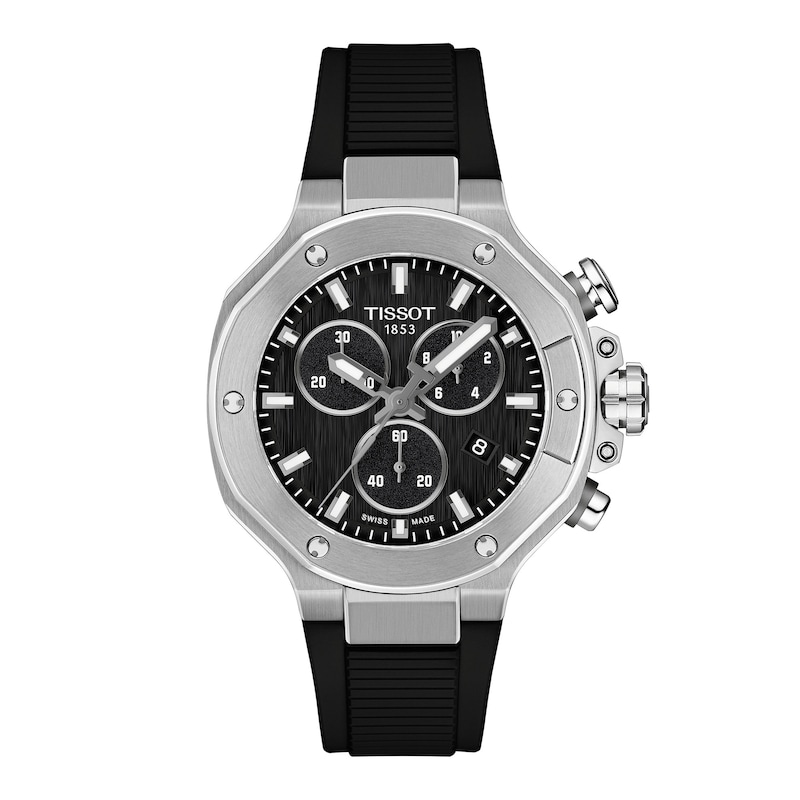 Main Image 1 of Tissot T-Race Chrono Quartz Stainless Steel Watch with Black Dial and Silicone Strap (Model: T1418171705100)