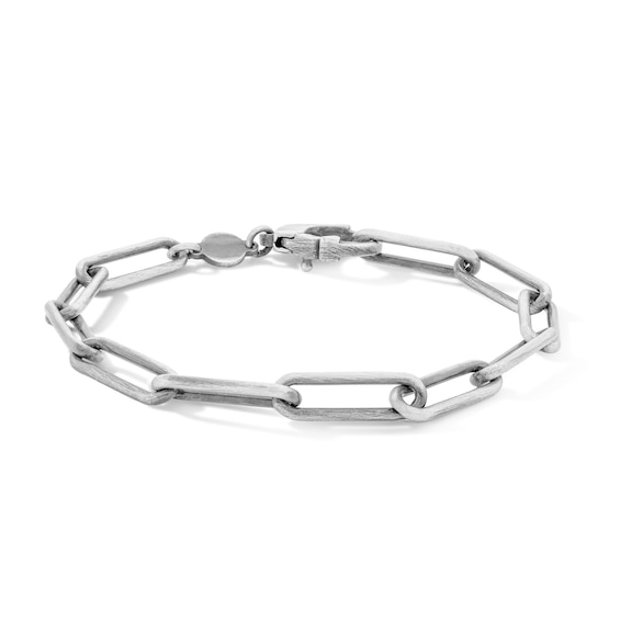 5.45mm Oxidized Elongated Paper Clip Chain Bracelet in Solid Sterling Silver - 7.5"