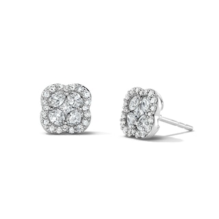 5/8 CT. T.W. Princess-Cut and Oval Lab-Grown Diamond Clover Halo Stud Earrings in Sterling Silver (F/VS2)