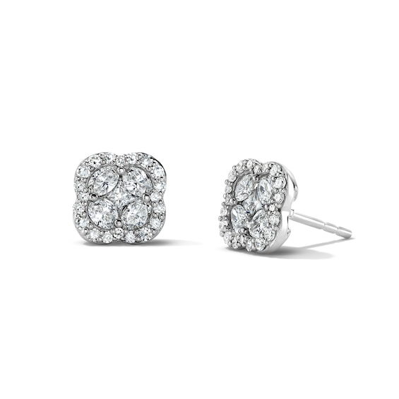 5/8 CT. T.w. Princess-Cut and Oval Lab-Grown Diamond Clover Halo Stud Earrings in Sterling Silver (F/Vs2)