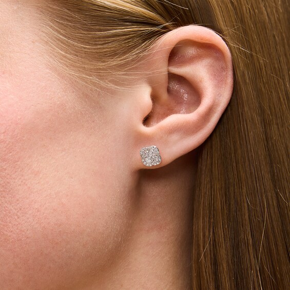 5/8 CT. T.w. Princess-Cut and Oval Lab-Grown Diamond Clover Halo Stud Earrings in Sterling Silver (F/Vs2)