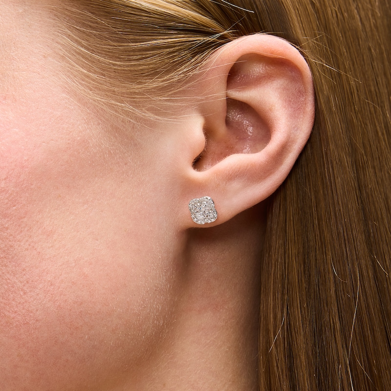 Main Image 2 of 5/8 CT. T.W. Princess-Cut and Oval Lab-Grown Diamond Clover Halo Stud Earrings in Sterling Silver (F/VS2)