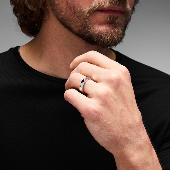 1/8 CT. T.w. Black Diamond Pavé Geometric Ring in Sterling Silver