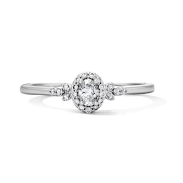 1/5 CT. T.W. Oval Certified Lab-Grown Diamond Frame Promise Ring in Sterling Silver (F/VS2)