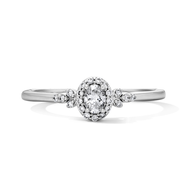 Main Image 1 of 1/5 CT. T.W. Oval Certified Lab-Grown Diamond Frame Promise Ring in Sterling Silver (F/VS2)