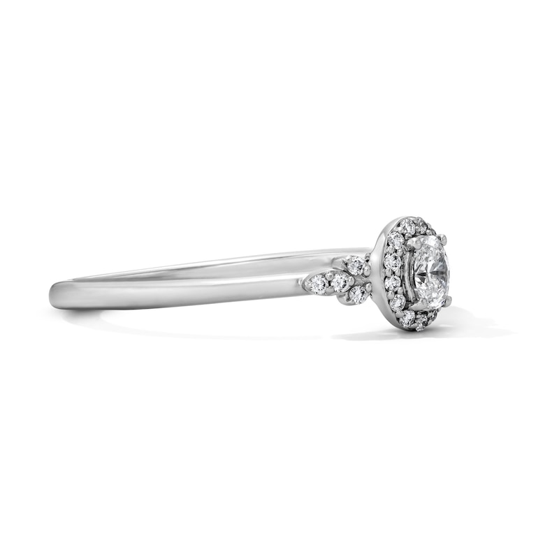Main Image 4 of 1/5 CT. T.W. Oval Certified Lab-Grown Diamond Frame Promise Ring in Sterling Silver (F/VS2)