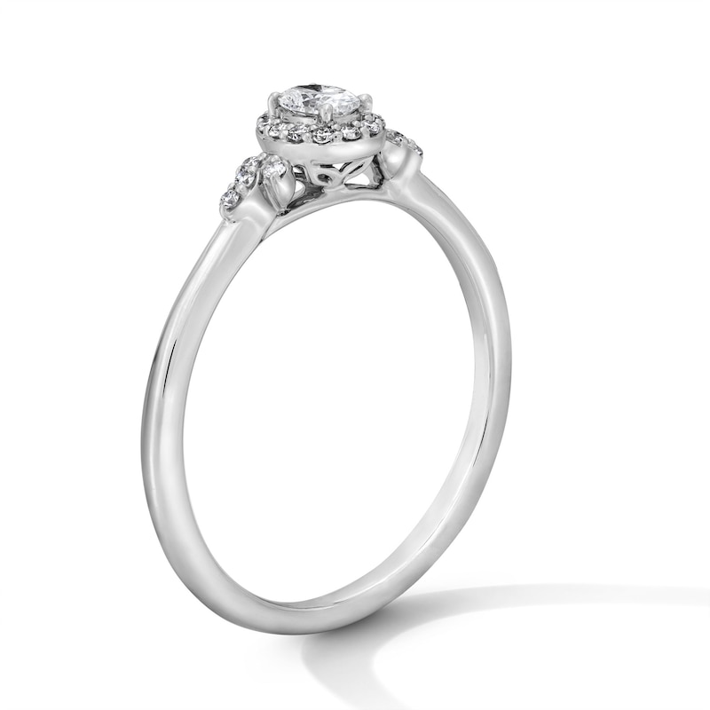 Main Image 5 of 1/5 CT. T.W. Oval Certified Lab-Grown Diamond Frame Promise Ring in Sterling Silver (F/VS2)