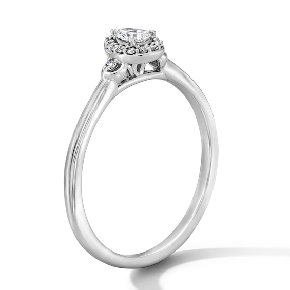 1/5 CT. T.w. Pear-Shaped Certified Lab-Grown Diamond Frame Promise Ring in Sterling Silver (F/Vs2)