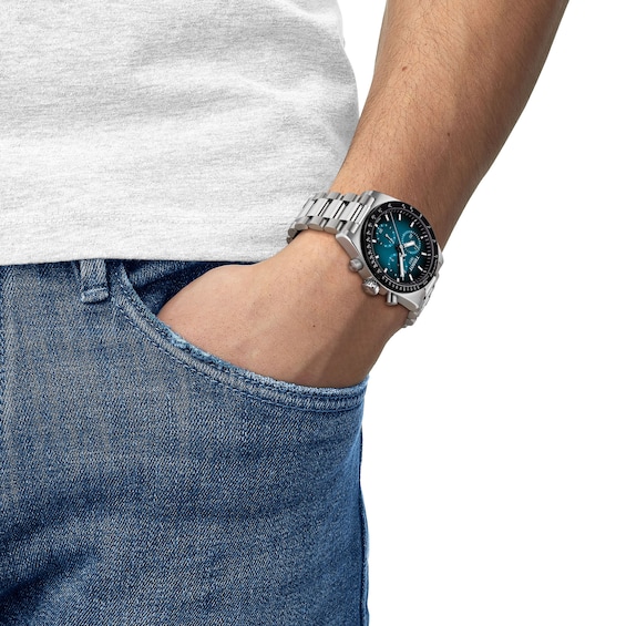 Men's Tissot Pr516 Chronograph Quartz Stainless Steel Watch with Blue Dial (Model: T1494171104101)
