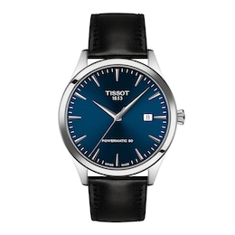 Men's Tissot Classic Dream Automatic Stainless Steel Watch with Blue Dial and Black Leather Strap (Model: T1584071604100)