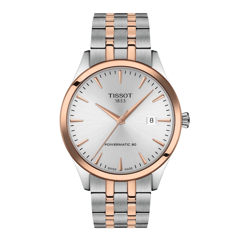 Main Image 1 of Men's Tissot Classic Dream Automatic Rose-Tone PVD and Stainless Steel Watch with Silver Dial (Model: T1584072203101)