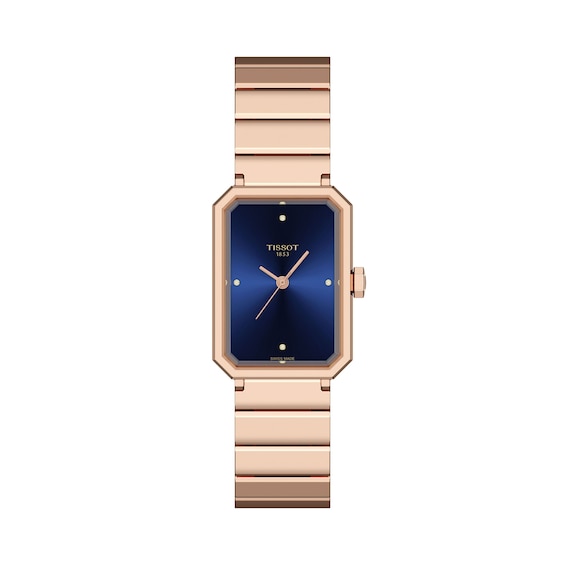 Ladies' Tissot SRV Rose-Tone PVD Stainless Steel Watch with Blue Dial (Model: T1601103304600)