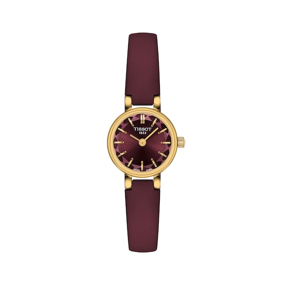 Ladies' Tissot Lovely Gold-Tone PVD Stainless Steel Watch with Red Dial and Red Leather Strap (Model: T1400093637100)