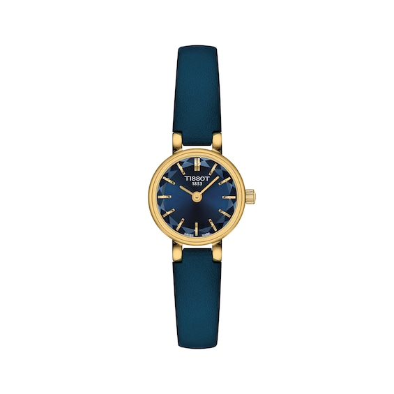 Ladies' Tissot Lovely Gold-Tone PVD Stainless Steel Watch with Blue Dial and Blue Leather Strap (Model: T1400093604100)