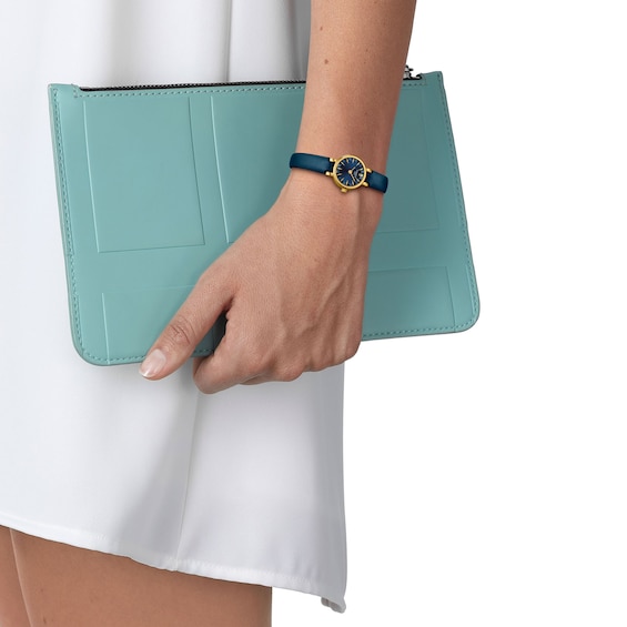 Ladies' Tissot Lovely Gold-Tone PVD Stainless Steel Watch with Blue Dial and Blue Leather Strap (Model: T1400093604100)