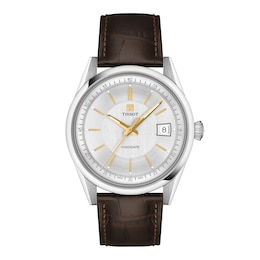 Tissot Visodate Stainless Steel Watch with Silver-Tone Dial and Brown Leather Strap (Model: T1574071603100)