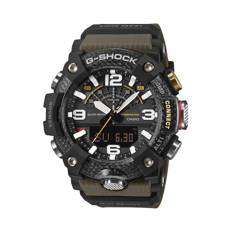 Main Image 1 of Men's Casio G-Shock Master of G Mudmaster Resin and Stainless Steel Watch with Green Strap (Model: GGB100X-1A3)