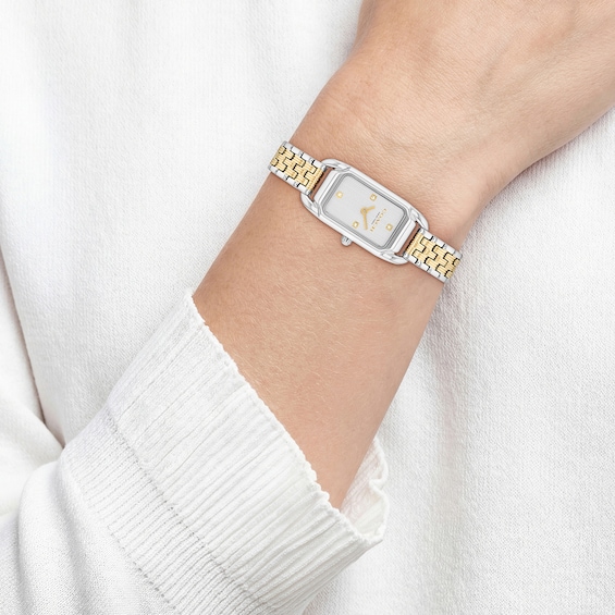 Ladies' Coach Cadie Gold-Tone IP and Stainless Steel Watch and Silver-Tone Dial with Crystal Accents (Model: 14504631)