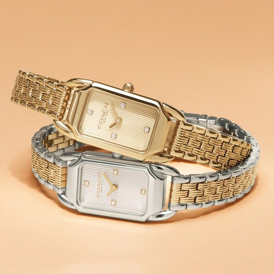 Ladies' Coach Cadie Gold-Tone IP and Stainless Steel Watch and Silver-Tone Dial with Crystal Accents (Model: 14504631)