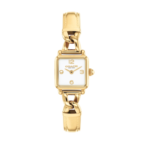 Ladies' Coach Cass Gold-Tone IP Stainless Steel Bangle Watch with White Dial (Model: 14504669)
