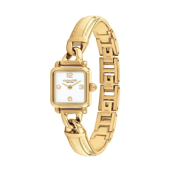Ladies' Coach Cass Gold-Tone IP Stainless Steel Bangle Watch with White Dial (Model: 14504669)
