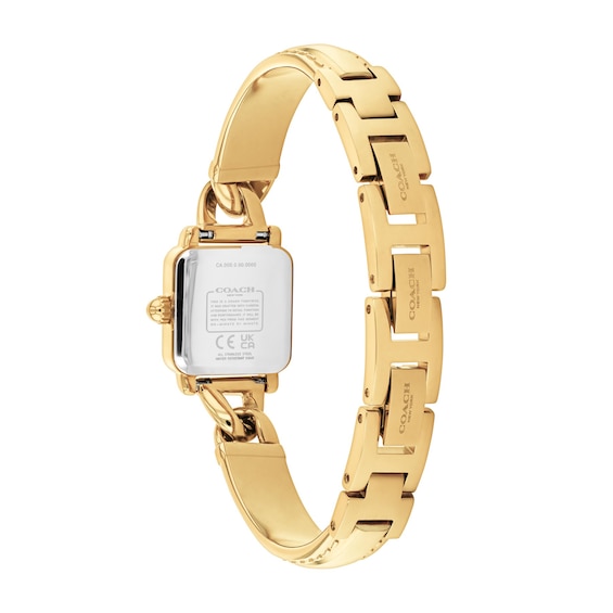 Ladies' Coach Cass Gold-Tone IP Stainless Steel Bangle Watch with White Dial (Model: 14504669)