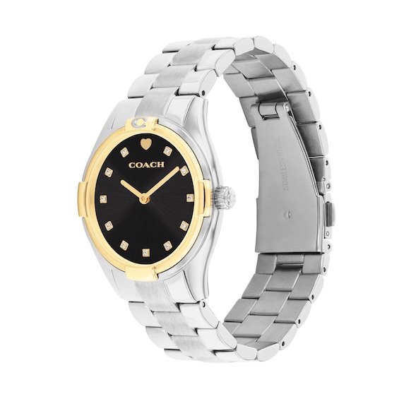 Ladies' Coach Brooks Gold-Tone IP and Stainless Steel Watch with Black Dial and Crystal Accents (Model: 14504666)