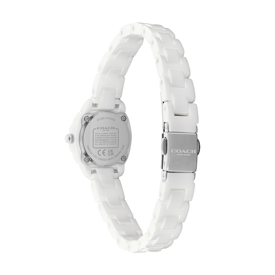Ladies' Coach Kitt Stainless Steel and White Ceramic Watch with Crystal Accents (Model: 14504662)